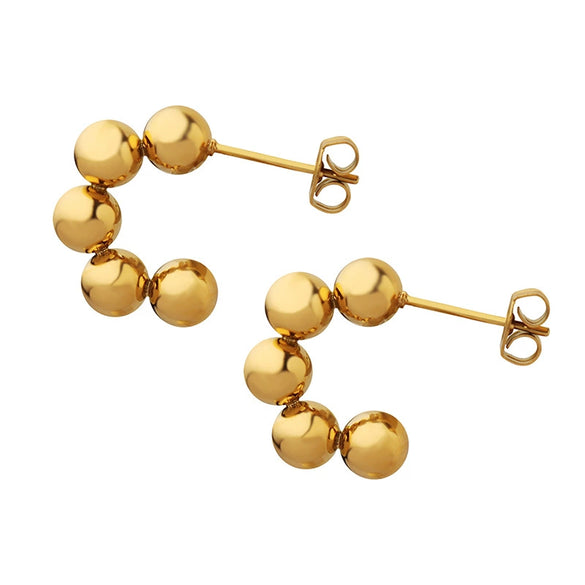 Women's Retro Geometric C Shaped Small Round Bead Stitching Earrings In Titanium Steel With Electroplated Gold Finish