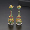 Women's Retro Geometric Copper Long Bellshaped Drop Earrings With Colorful Pearl And Zircon Details Electroplated Finish