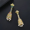 Women's Retro Geometric Copper Long Bellshaped Drop Earrings With Colorful Pearl And Zircon Details Electroplated Finish