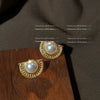 Women's Retro Geometric Copper Pearl Semi Circle Earrings With Electroplated Finish Fashion Jewelry