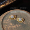 Women's Retro Geometric Copper Pearl Semi Circle Earrings With Electroplated Finish Fashion Jewelry