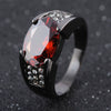 Women's Retro Geometric Egg Shaped Crystal Ring In Copper With Gun Black Plated Finish And Red Gemstone Accent