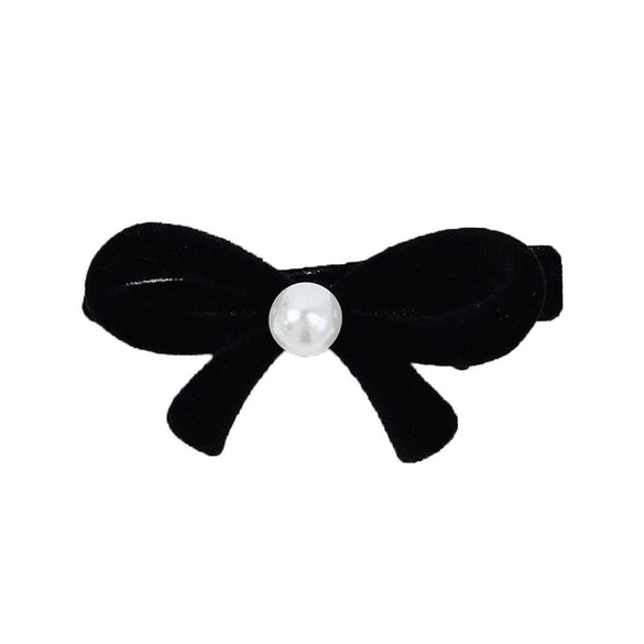 Women's Retro Geometric Flocking Velvet Pearl Bow Handmade Hairpin Hair Accessory