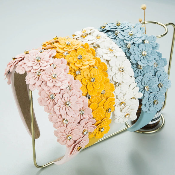 Women's Retro Geometric Glass Diamond Flower Headband Hair Accessories