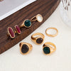 Women's Retro Geometric Gradient Resin Gemstone Alloy Ring With Wide Stackable Design And Plated Metal Edge