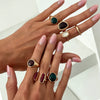Women's Retro Geometric Gradient Resin Gemstone Alloy Ring With Wide Stackable Design And Plated Metal Edge