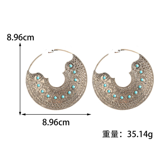 Women's Retro Geometric Hollow Round Earrings Electroplated Stainless Steel Fashion Jewelry Wholesale