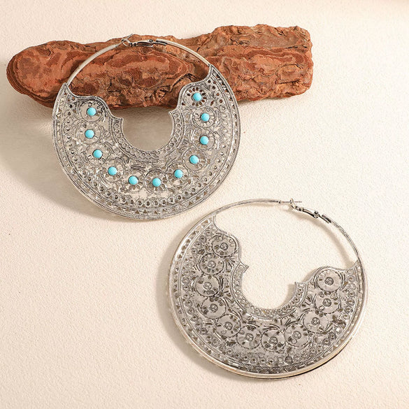 Women's Retro Geometric Hollow Round Earrings Electroplated Stainless Steel Fashion Jewelry Wholesale