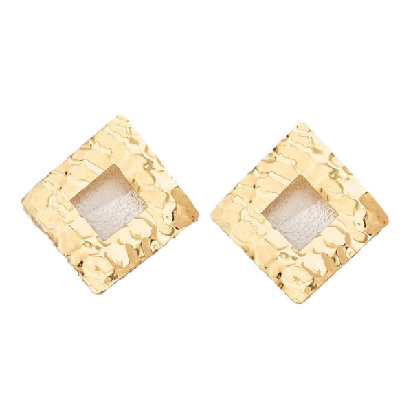 Women's Retro Geometric Irregular Embossed Alloy Earrings With Diamond Shape And Electroplated Finish