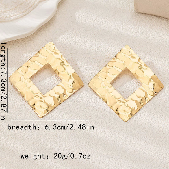 Women's Retro Geometric Irregular Embossed Alloy Earrings With Diamond Shape And Electroplated Finish