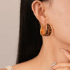 Women's Retro Geometric Leopard Print Flocking Copper Earrings With Real Gold Electroplating