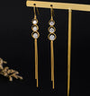 Women's Retro Geometric Long Tassel Earrings Electroplated Copper Vintage Style Statement Jewelry