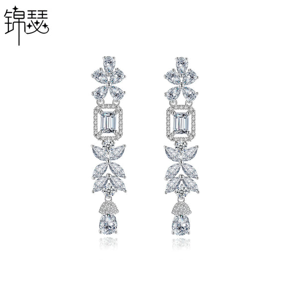 Women's Retro Geometric Long Tassel Earrings With Zircon Accents Electroplated Copper Medieval Style Drop Jewelry