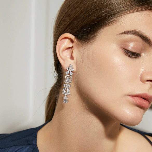 Women's Retro Geometric Long Tassel Earrings With Zircon Accents Electroplated Copper Medieval Style Drop Jewelry
