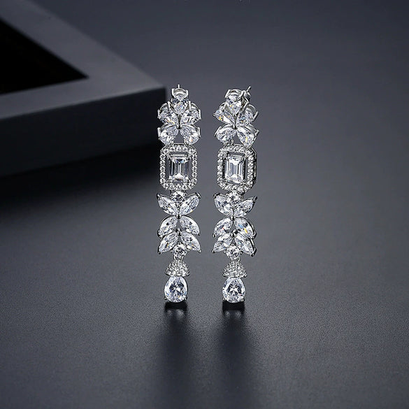 Women's Retro Geometric Long Tassel Earrings With Zircon Accents Electroplated Copper Medieval Style Drop Jewelry