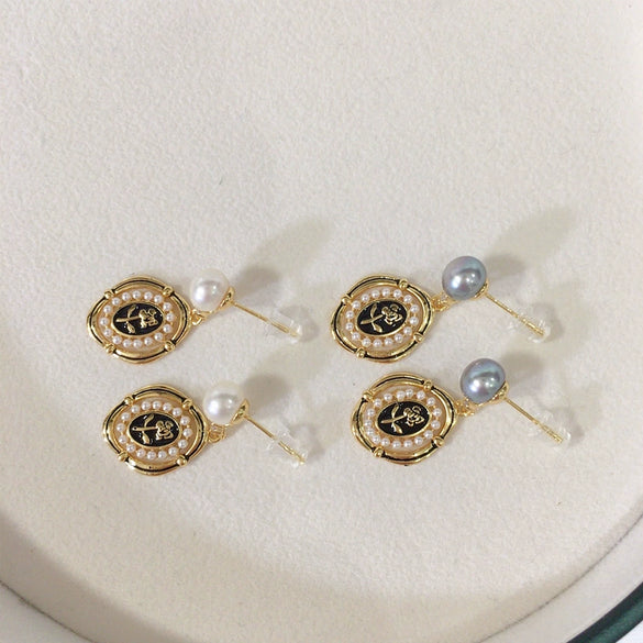 Women's Retro Geometric Natural Freshwater Pearl S925 Sterling Silver Earrings