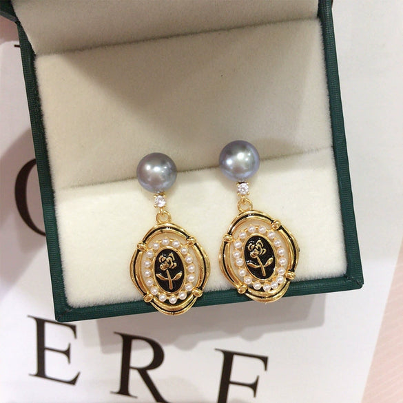 Women's Retro Geometric Natural Freshwater Pearl S925 Sterling Silver Earrings