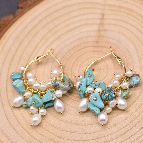 Women's Retro Geometric Natural Pearl Tassel Earrings With Electroplated Finish High End Summer Jewelry Accessory