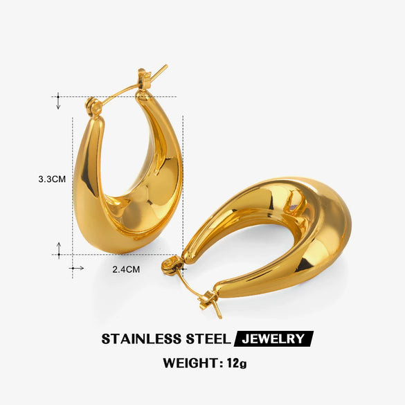 Women's Retro Geometric Oval Stainless Steel Earrings With 18K Gold Plated