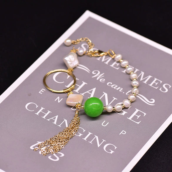 Women's Retro Geometric Pearl And Blue Crystal Beaded Bracelet With Electroplated Citrine Style Details
