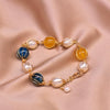 Women's Retro Geometric Pearl And Blue Crystal Beaded Bracelet With Electroplated Citrine Style Details