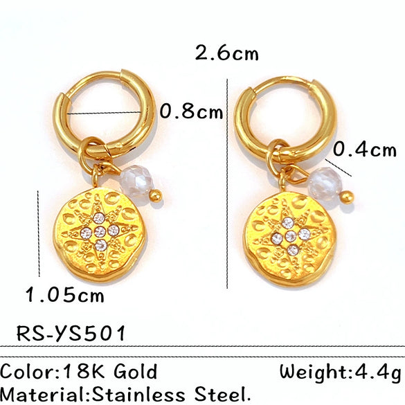 Women's Retro Geometric Pearl Earrings In Stainless Steel With 18K Gold Electroplated Finish Minimalist Fashion Jewelry
