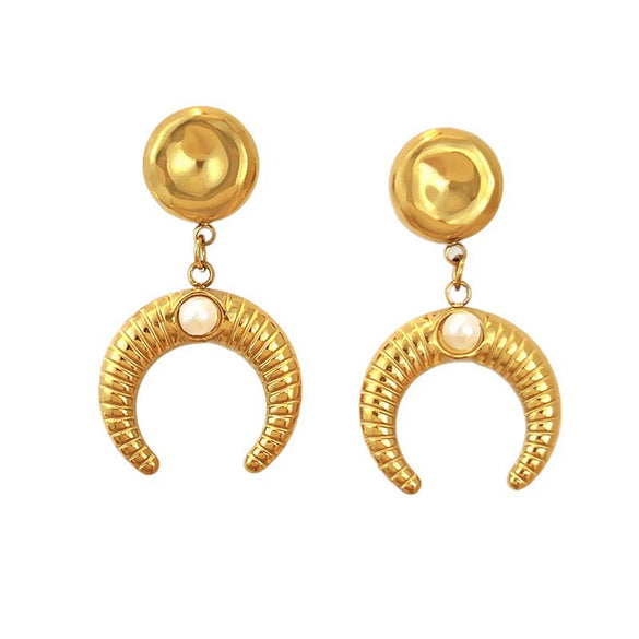 Women's Retro Geometric Pearl Earrings In Stainless Steel With 18K Gold Electroplated Finish Minimalist Fashion Jewelry