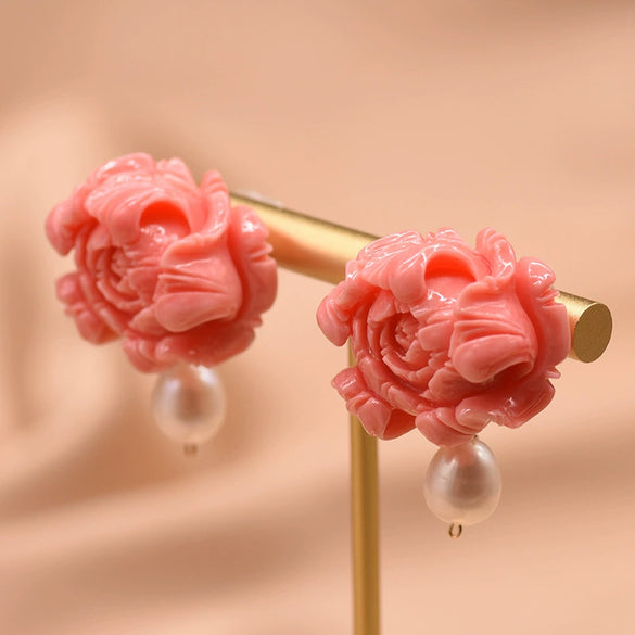 Women's Retro Geometric Pearl Earrings With Embossed Electroplated Finish High Quality 925 Silver Jewelry
