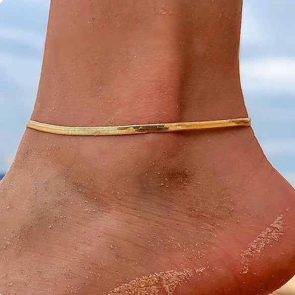 Women's Retro Geometric Stainless Steel Layered Anklet With Gold Tone Finish Fashion Original Design Jewelry