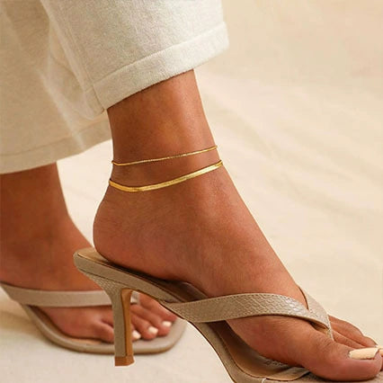 Women's Retro Geometric Stainless Steel Layered Anklet With Gold Tone Finish Fashion Original Design Jewelry