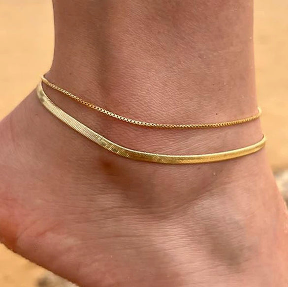 Women's Retro Geometric Stainless Steel Layered Anklet With Gold Tone Finish Fashion Original Design Jewelry