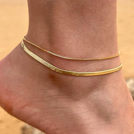 Women's Retro Geometric Stainless Steel Layered Anklet With Gold Tone Finish Fashion Original Design Jewelry