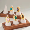 Women's Retro Geometric Stainless Steel Open Ring With Natural Stone And 18K Vacuum Plated Finish
