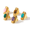 Women's Retro Geometric Stainless Steel Open Ring With Natural Stone And 18K Vacuum Plated Finish