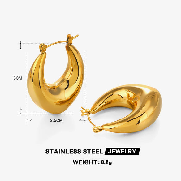 Women's Retro Geometric Stainless Steel U Shaped Gold Plated Earrings