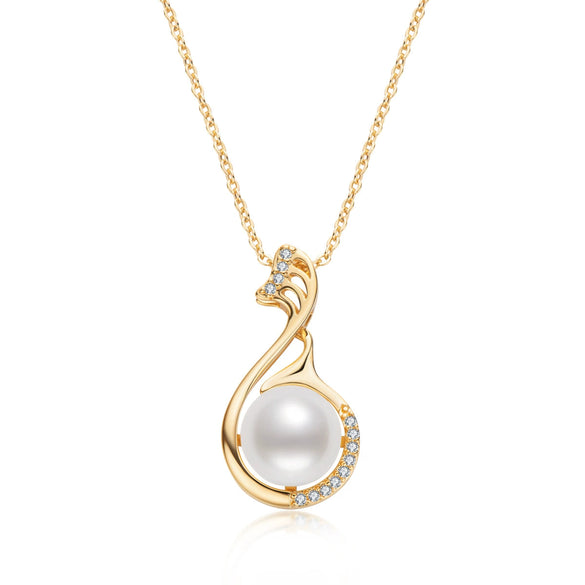 Women's Retro Geometric Swan Necklace 14K Goldclad Copper Gold Plated With Natural Freshwater Pearls Ochain
