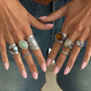 Women's Retro Geometric Wide Open Ring In Silvertone Alloy With Engraved Detail And Resin Cat's Eye Gemstone For Stacking
