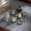 Women's Retro Geometric Wide Open Ring In Silvertone Alloy With Engraved Detail And Resin Cat's Eye Gemstone For Stacking