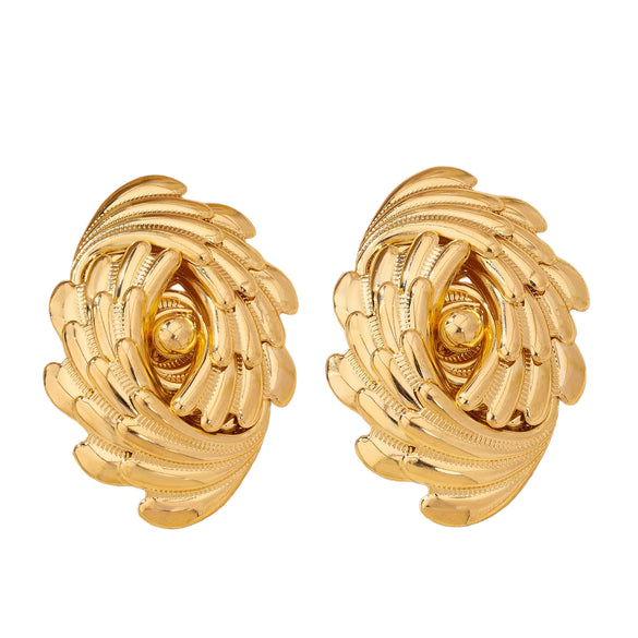 Women's Retro Goldtone Flower Earrings Electroplated Iron Alloy Exaggerated Threedimensional Geometric Design With Stainless Steel Posts