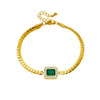 Women's Retro Green Square Diamond Gemstone Twist Stainless Steel Electroplated Bracelet