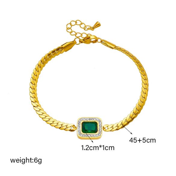 Women's Retro Green Square Diamond Gemstone Twist Stainless Steel Electroplated Bracelet
