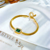 Women's Retro Green Square Diamond Gemstone Twist Stainless Steel Electroplated Bracelet