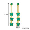Women's Retro Green Striped Butterfly Stainless Steel Earrings With Chain Tassel And Electroplating