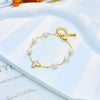 Women's Retro Hand Jewelry Bracelet Round Pearl Butterfly Chain Stainless Steel Electroplating