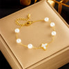 Women's Retro Hand Jewelry Bracelet Round Pearl Butterfly Chain Stainless Steel Electroplating