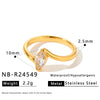 Women's Retro Heart And Geometric Zircon Inlaid Stainless Steel Ring With Gold Plated Finish
