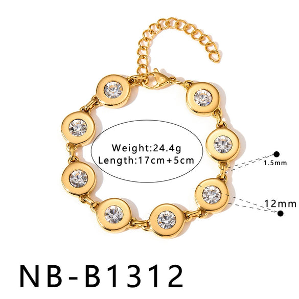 Women’s Retro Hollow Geometric Stainless Steel Bracelet With 18K Gold Plating Zircon Inlay And Rhinestone Chain Design