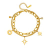 Women's Retro Hollow Sixpointed Star Rhinestone Doublelayer Chain Stainless Steel Bracelet With Electroplating