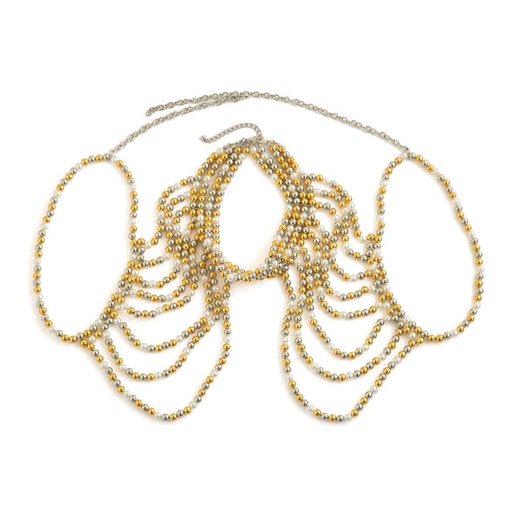 Women's Retro Imitation Pearl Handmade Beaded Multi Layer Tassel Shoulder Chain