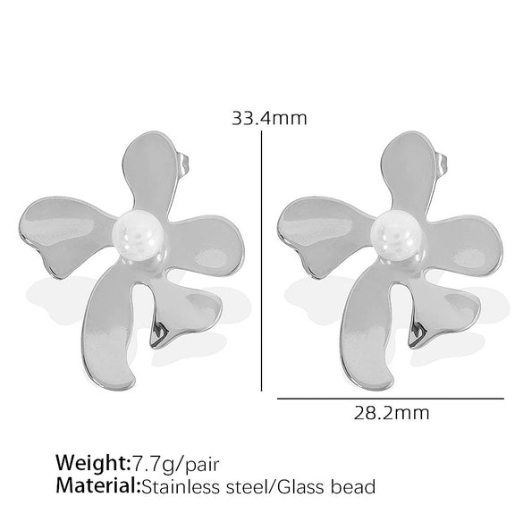 Women's Retro Imitation Pearl 316L Stainless Steel Electroplated Leaves And Flower Earrings